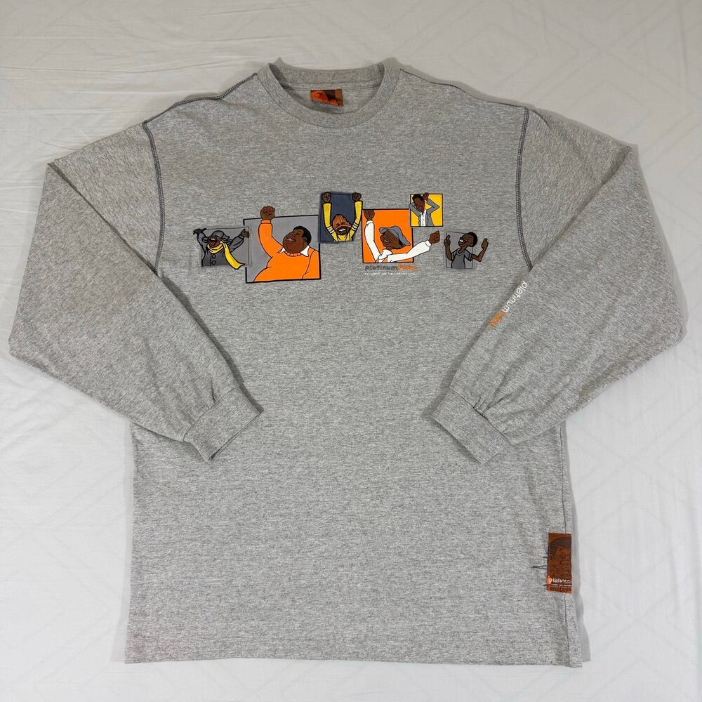 Vintage Platinum Fubu Fat Albert Long Sleeve Shirt L Gray Embroidered Y2K